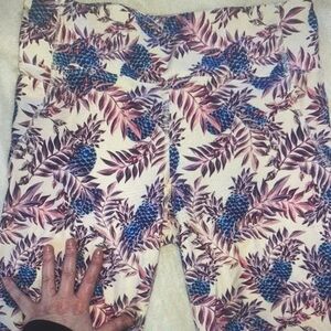 Tropical Pineapple Print Leggings - Cream, Blue & Pink